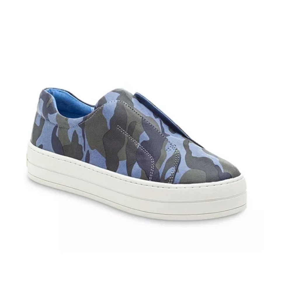 J/SLIDES Heidi Slip-on Platform Sneakers Womens 8.5 Blue Camo Good Leather Upper